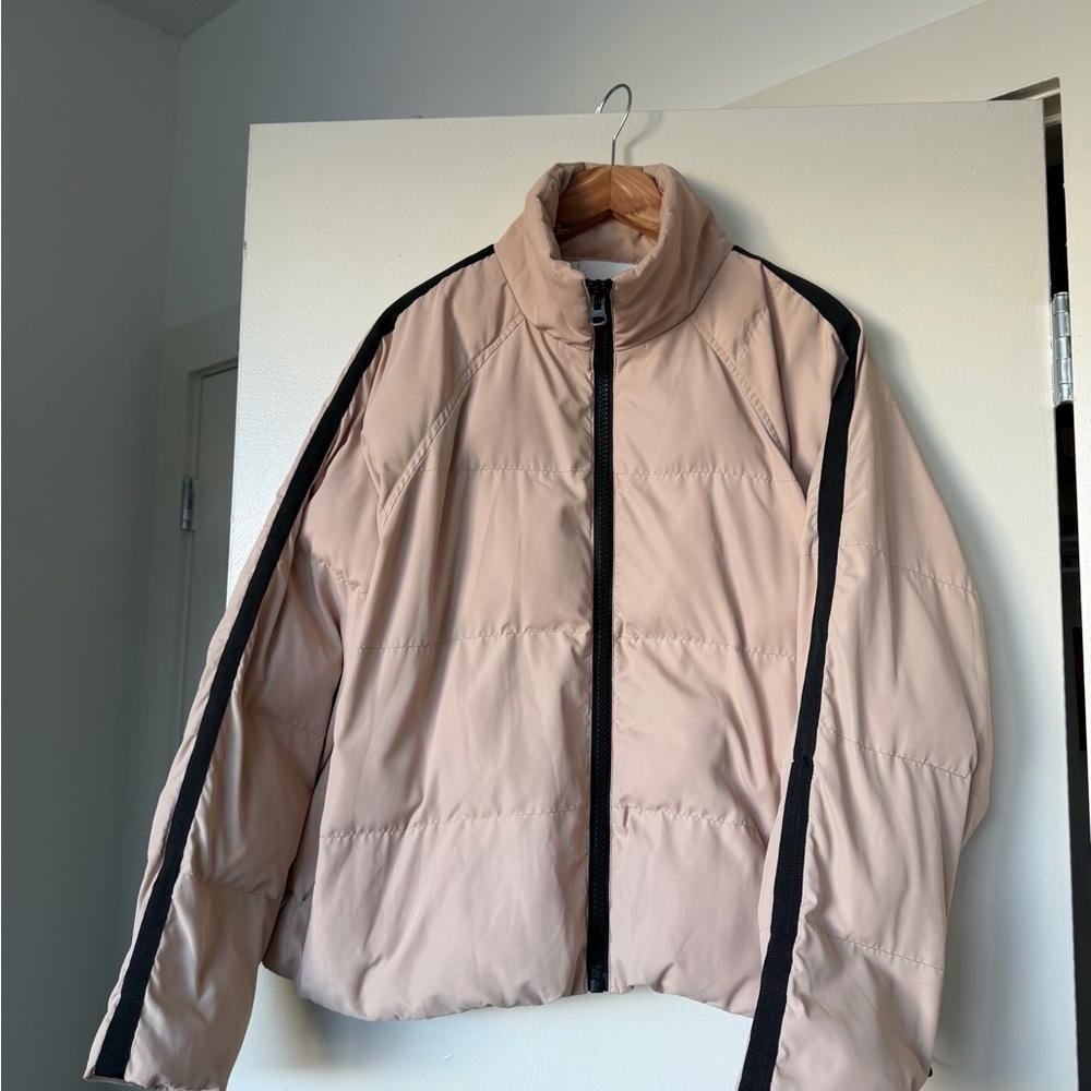 ESSENTIEL ANTWERP Beige Puffer Jacket with Black Stripes